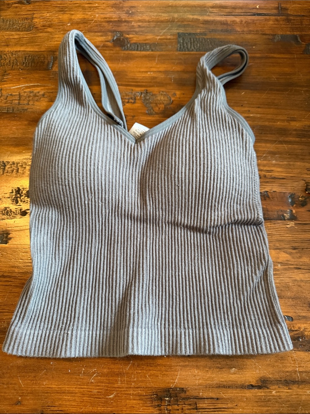 Ribbed V-Neck Tank Top - Gray